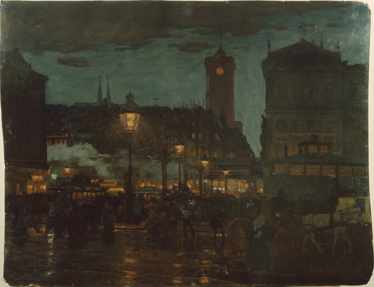 Alexanderplatsen i Berlin på natten, 1895 av Karl Langhammer