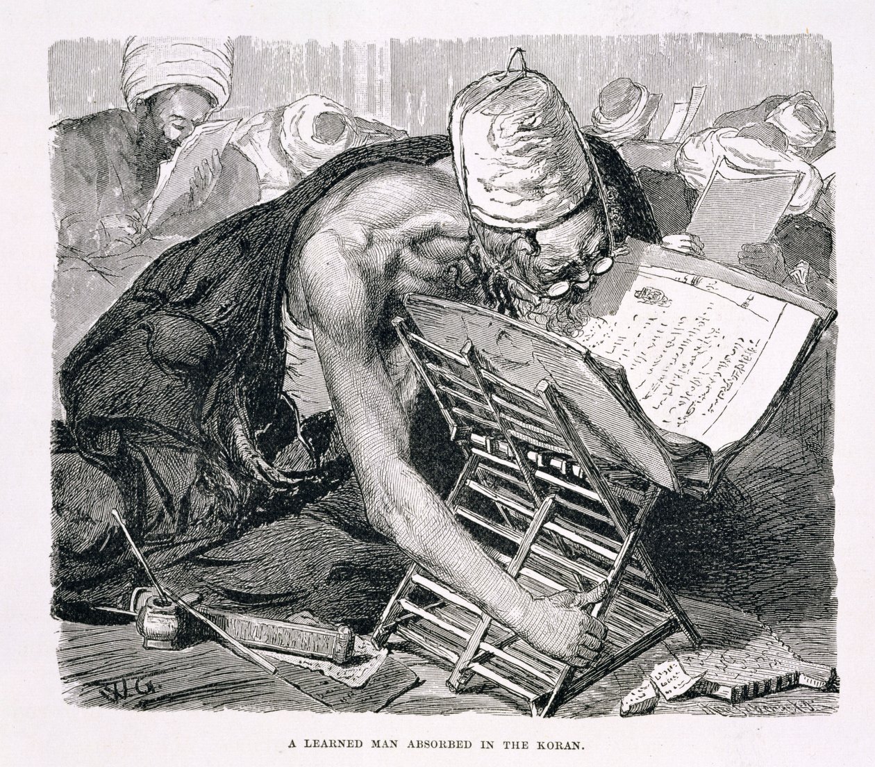 En lärd man absorberad i Koranen, 1800-talet (gravyr på papper) av Karl Wilhelm Gentz