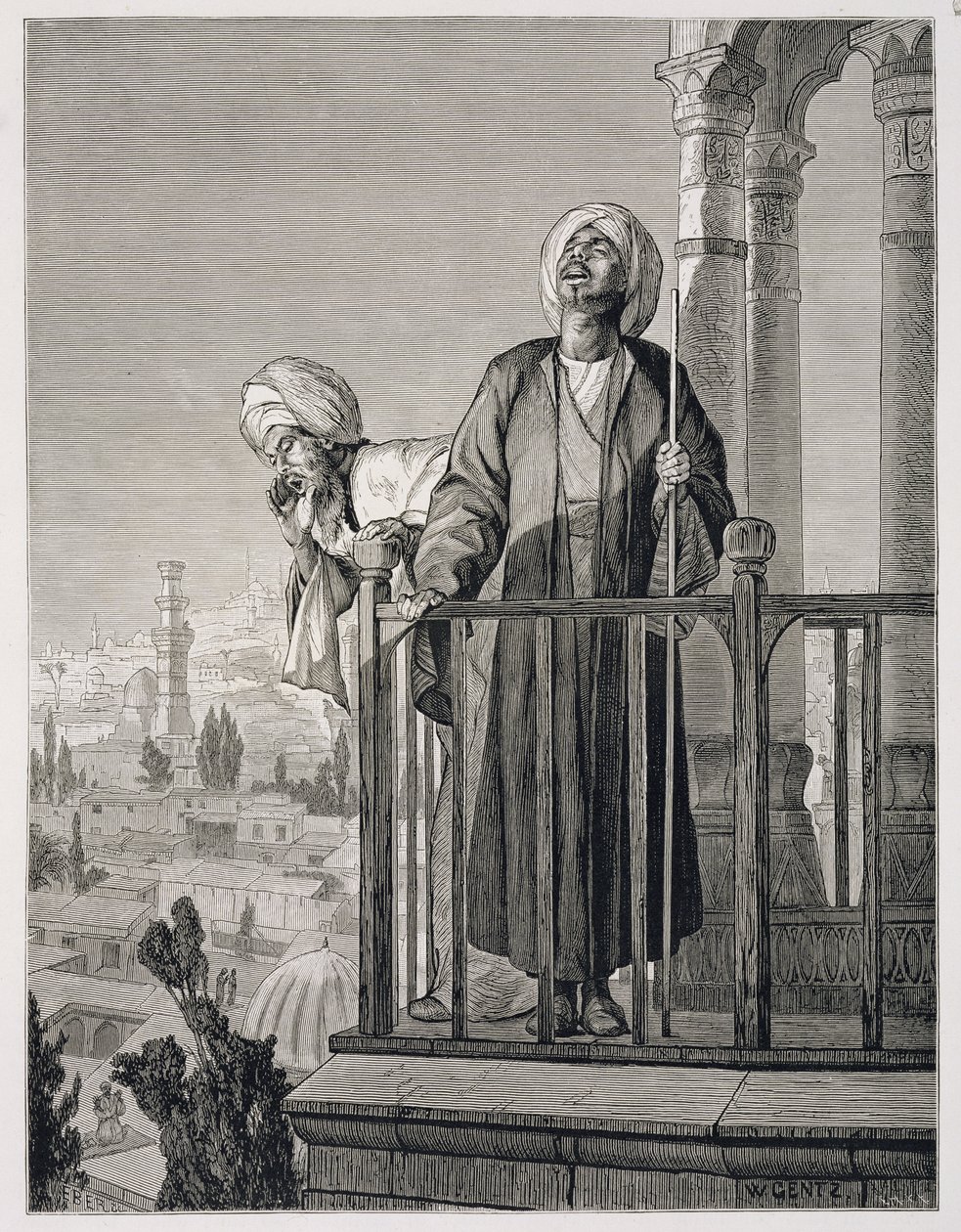 Muezzins kallelse till bön, 1800-talet (gravyr på papper) av Karl Wilhelm Gentz
