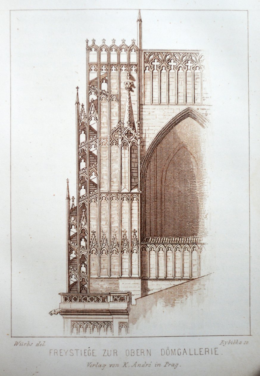 Illustration från boken Der Dom zu Prag från 1858, som visar galleriet i kyrkan St. Välkommen av Karl Wurbs