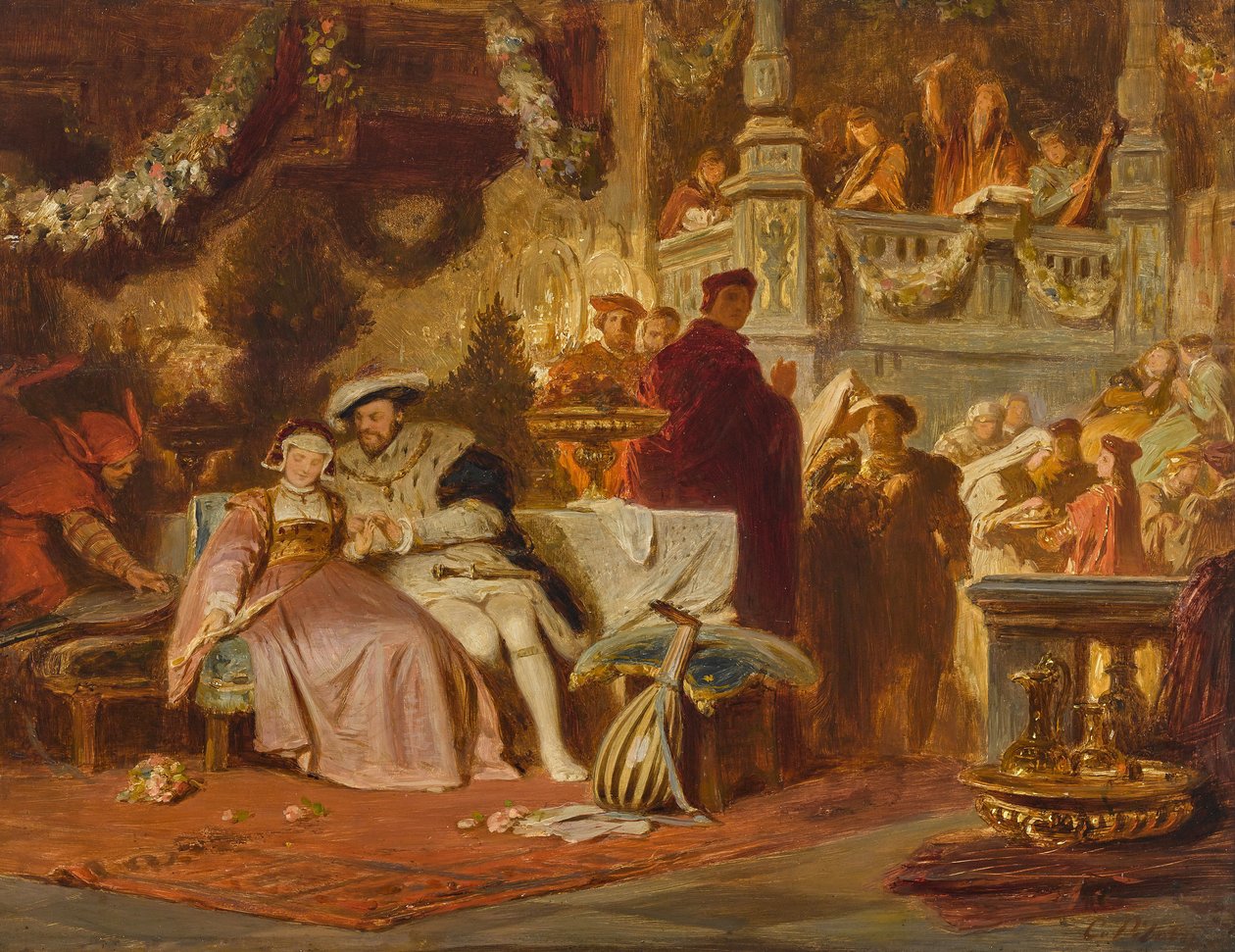 Heinrich VIII. wirbt um Anna Boleyn auf dem Ball bei Kardinal Wolsey av Karl Theodor von Piloty