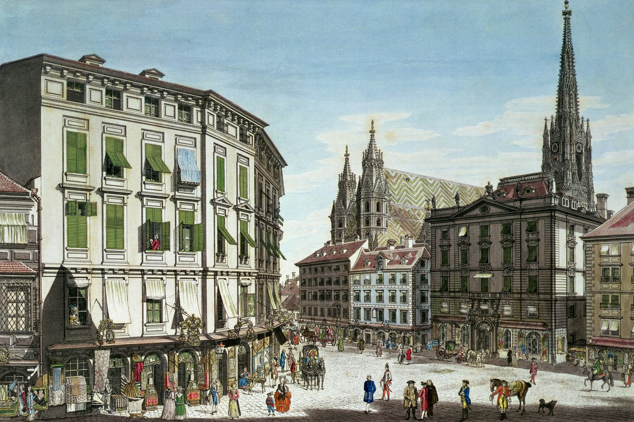 Stock-im-Eisen-Platz, med Stefansdomen i bakgrunden, graverad av konstnären, 1779 av Carl Schütz