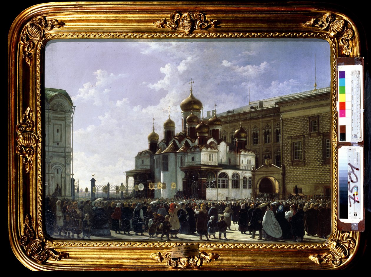 Påskprocession vid Maria Annunciation-katedralen i Moskva. Målning av Karl Petrovich Bodri (1812-1894). Olja på duk, 61 x 85 cm av Karl Fridrikh Petrovich Bodri