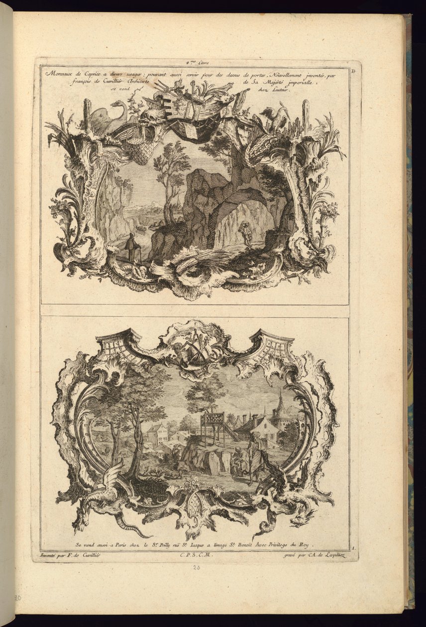 Tryck, design för två kartonger, 1745 av Karl Albert von Lespilliez