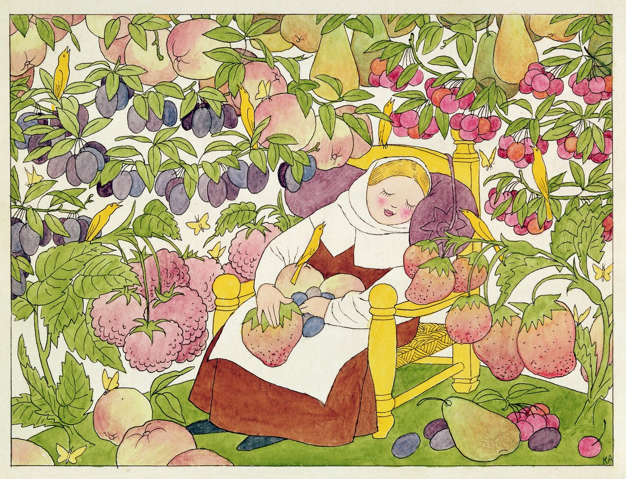 Illustration ur "Schlaraffenland" av Hans Sachs (1494-1576) (penna  bläck och akvarell på papper) av Karl Arnold