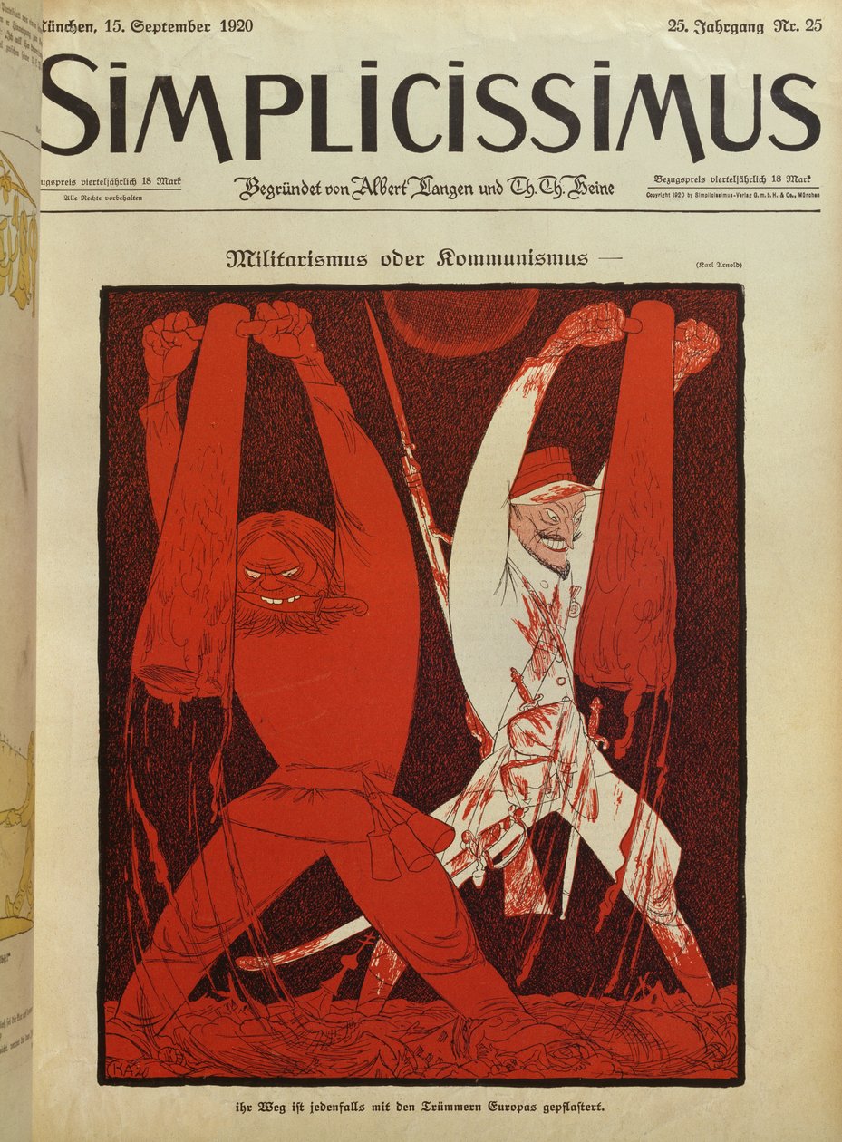 Militarism eller kommunism, illustration på framsidan av "Simplicissimus av Karl Arnold