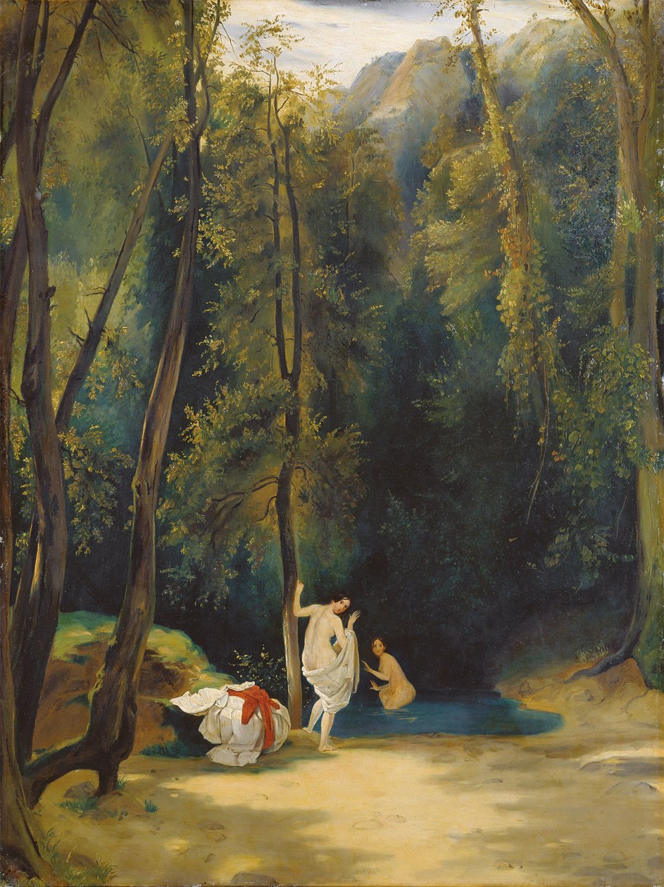 Kvinnor som badar i Terni-parken, ca 1828-29 (olja på duk) av Karl Blechen