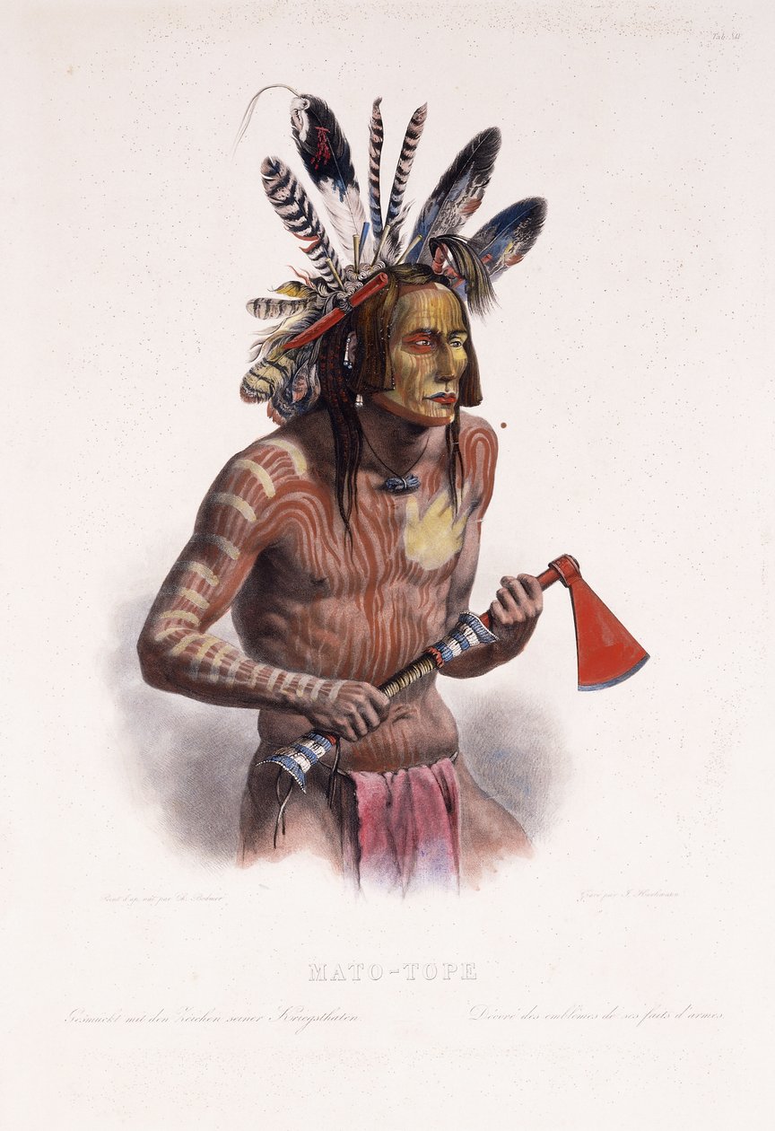 Mato-Tope, prydd med insignierna för hans krigiska gärningar, 1844 av Karl Bodmer
