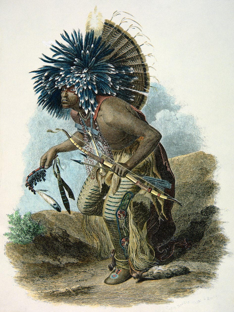 Medicinman av Mandan-stammen i hunddansens kostym av Karl Bodmer