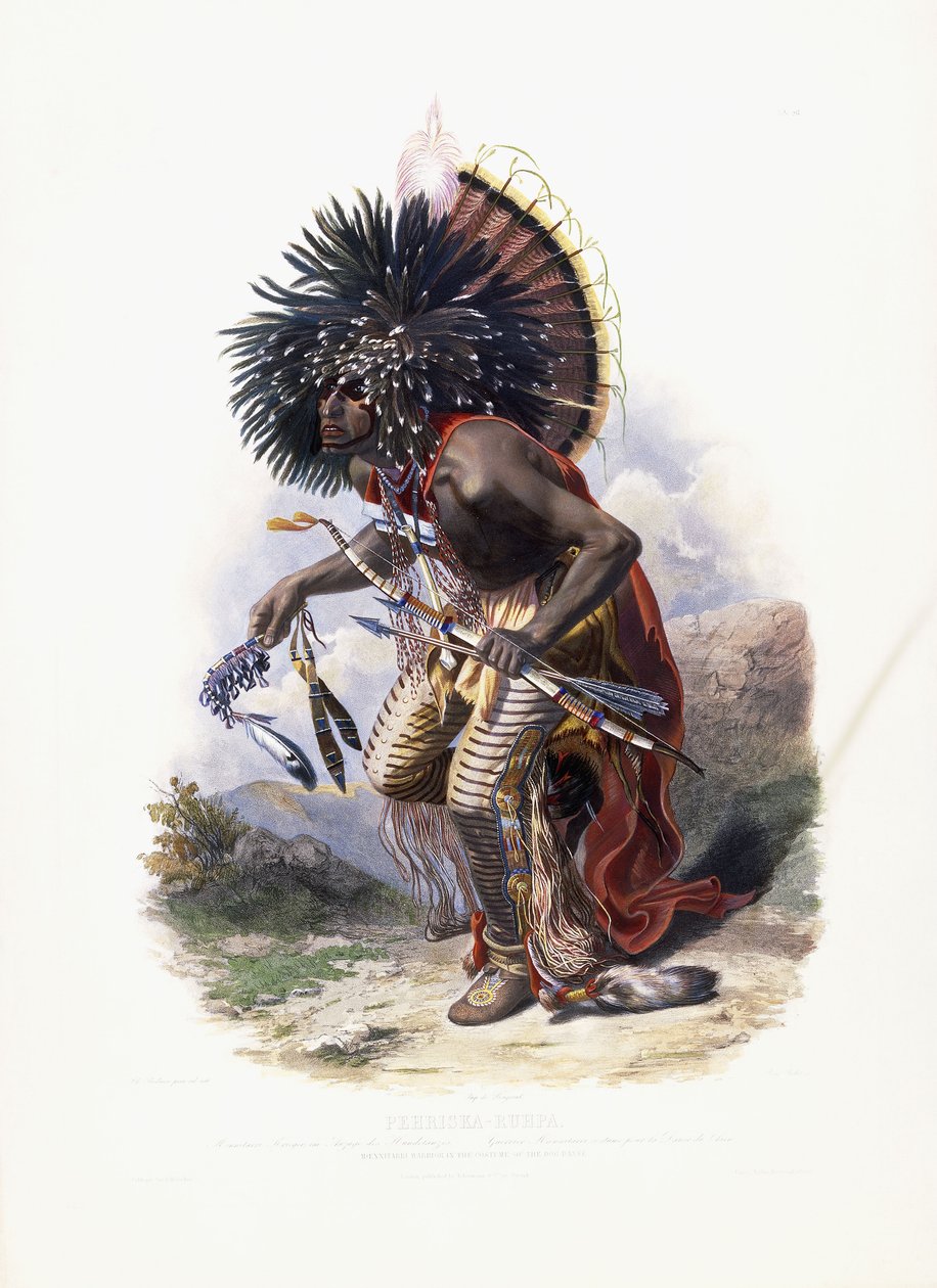 Pehriska-Ruhpa, Moennitarri krigare i hunddansens kostym, 1840 av Karl Bodmer