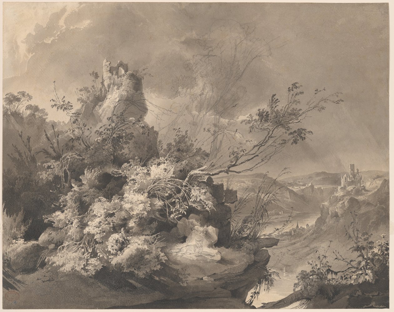 Tornförstörda med utsikt över Rhen av Karl Bodmer