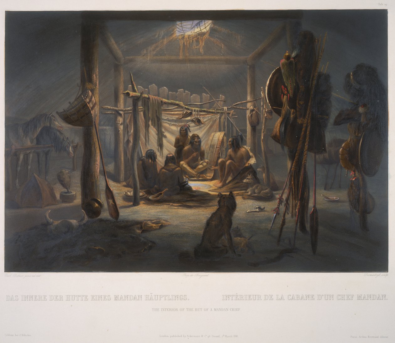 Interiören av kojan av en Mandan Chief av Karl Bodmer