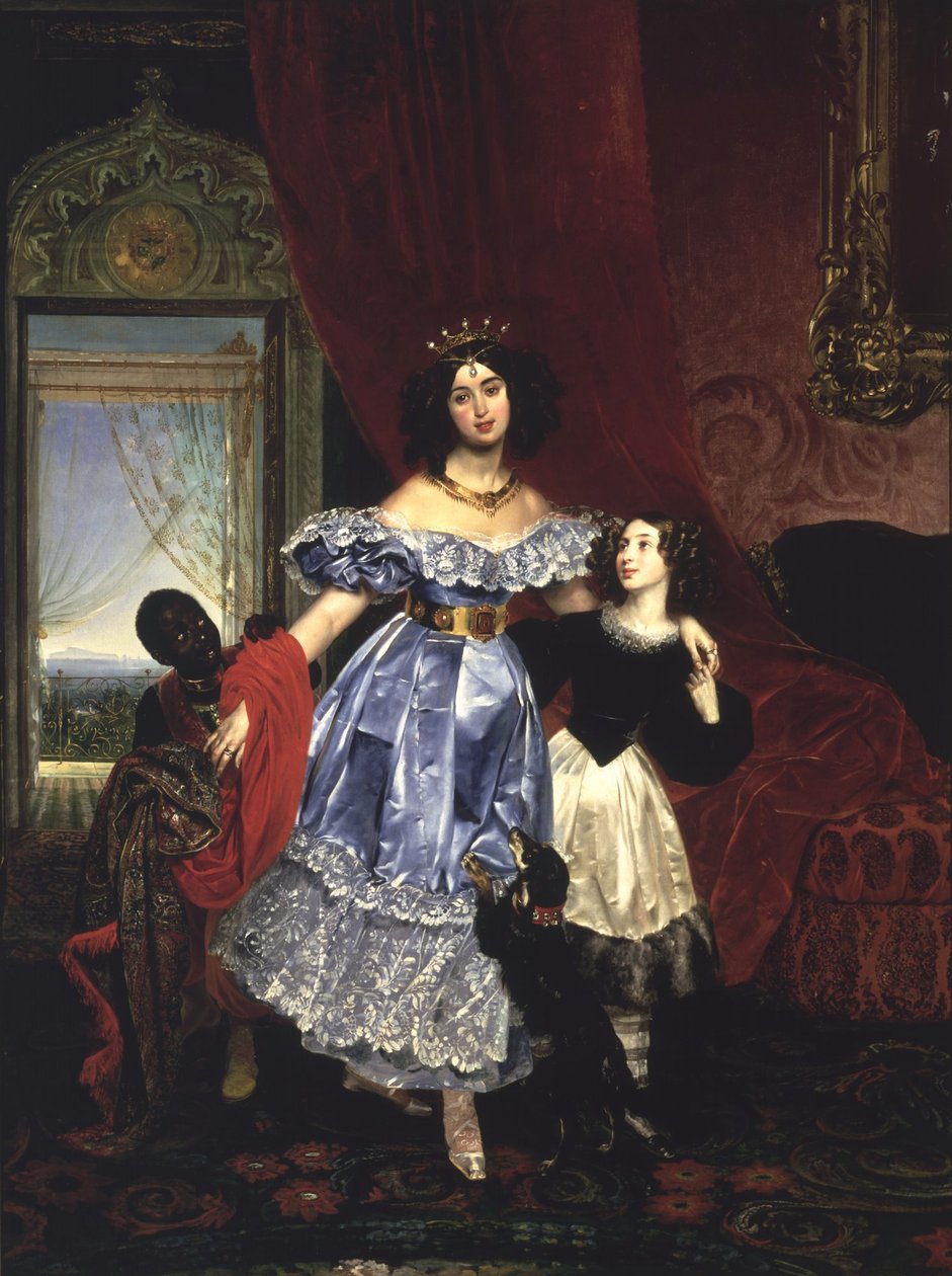 Porträtt av grevinnan Samoilova med (Giovanina) Amazilia Pacini och svart pojke av Karl Bryullov