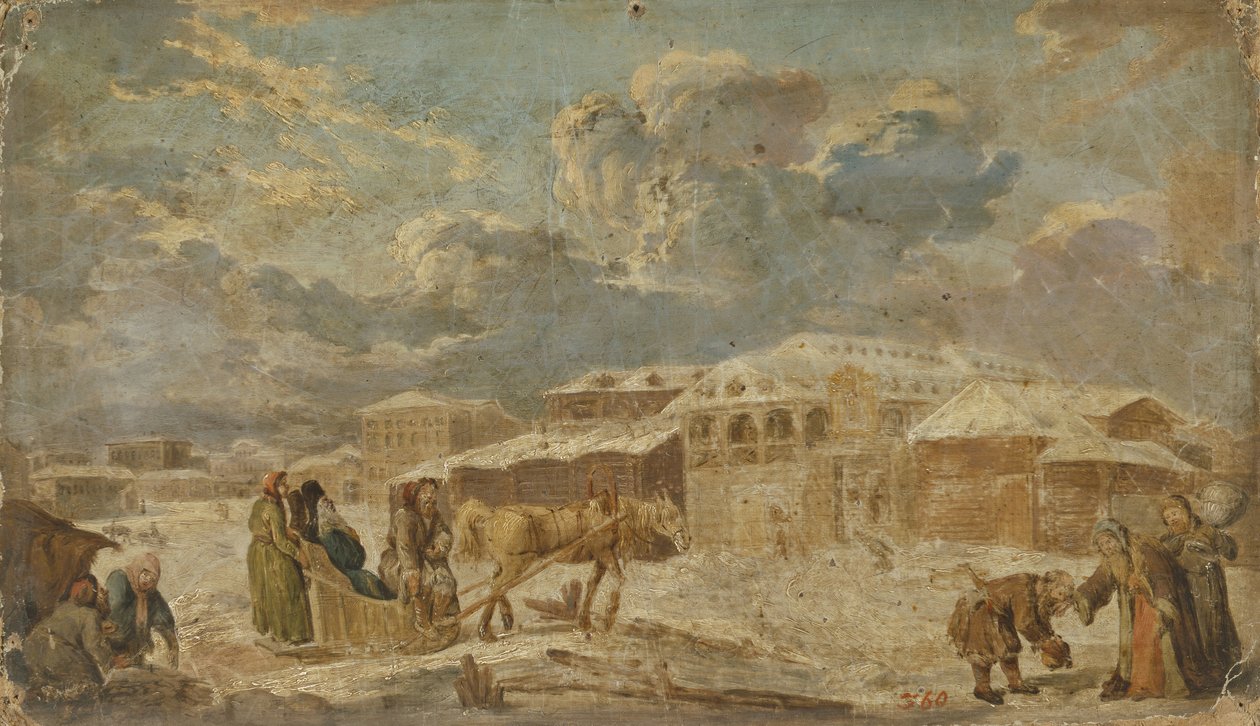 Stadstorget på vintern, andra hälften av 1700-talet. av Karl Friedrich Knappe