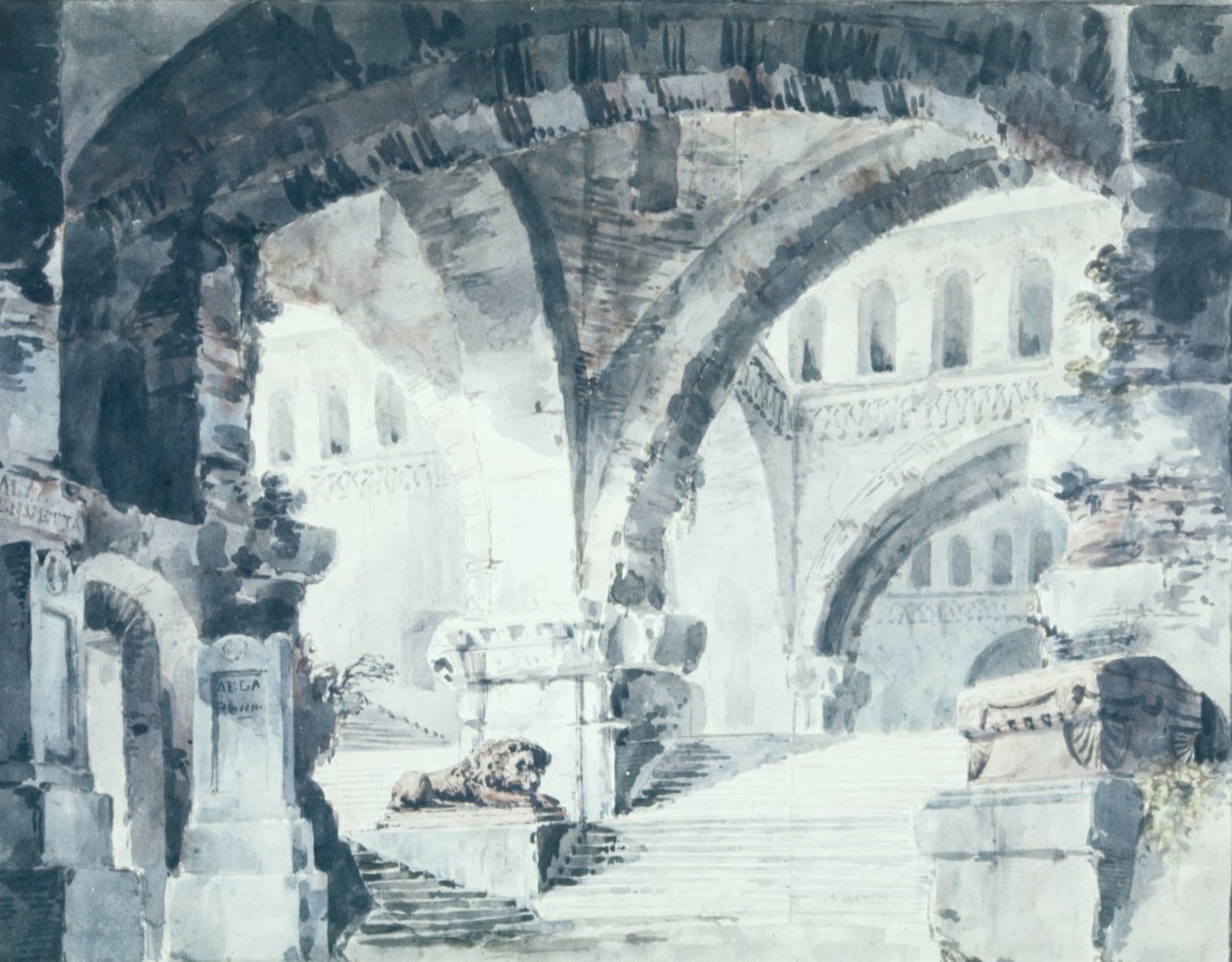 En scenteckning för en väldig välvd interiör av Karl Friedrich Schinkel