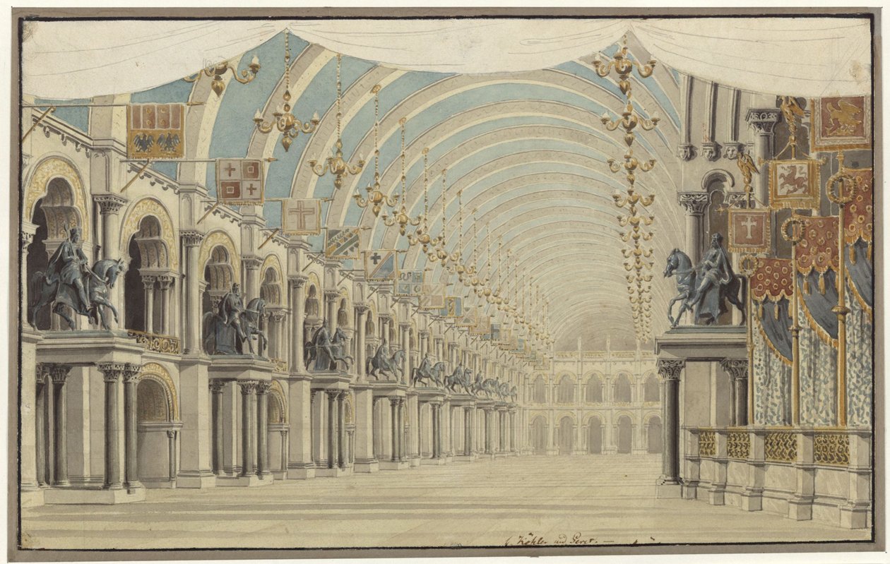 Agnes von Hohenstaufen. Opera av Gaspare Spontini. Utformning för den 7:e dekorationen. Fest- och balsal av Karl Friedrich Schinkel