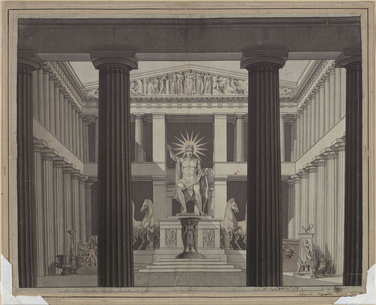 Alceste. Opera av Christoph Willibald Gluck. Skiss till den andra scenografin. Interiören i Apollontemplet av Karl Friedrich Schinkel