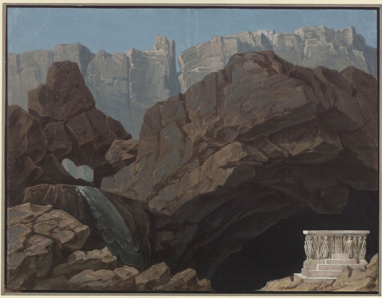 Alceste. Opera av Christoph Willibald Gluck. Skiss till den 4:e dekoren. Ingång till underjorden av Karl Friedrich Schinkel