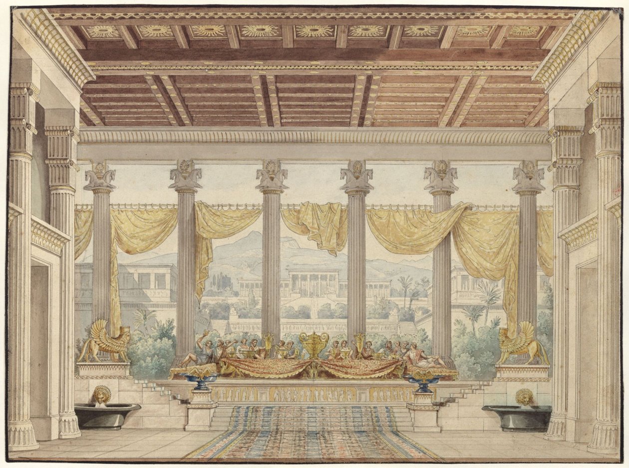 Alexander och Darius. Tragedi av Friedrich von Uechtritz. Utkast till den fjärde scendekorationen. Öppen sal av Karl Friedrich Schinkel