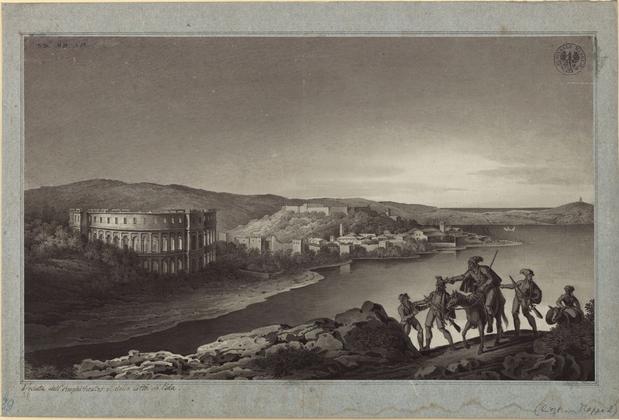 Utsikt över amfiteatern och staden Pola i Istrien av Karl Friedrich Schinkel