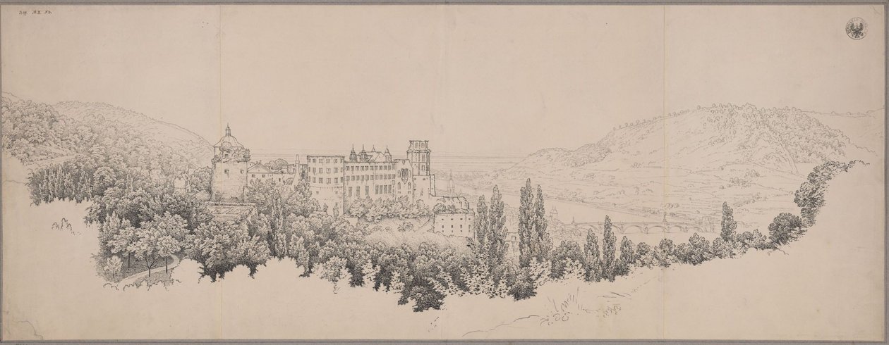 Utsikt över Heidelbergs slott med Neckarbron och Neckardalen av Karl Friedrich Schinkel