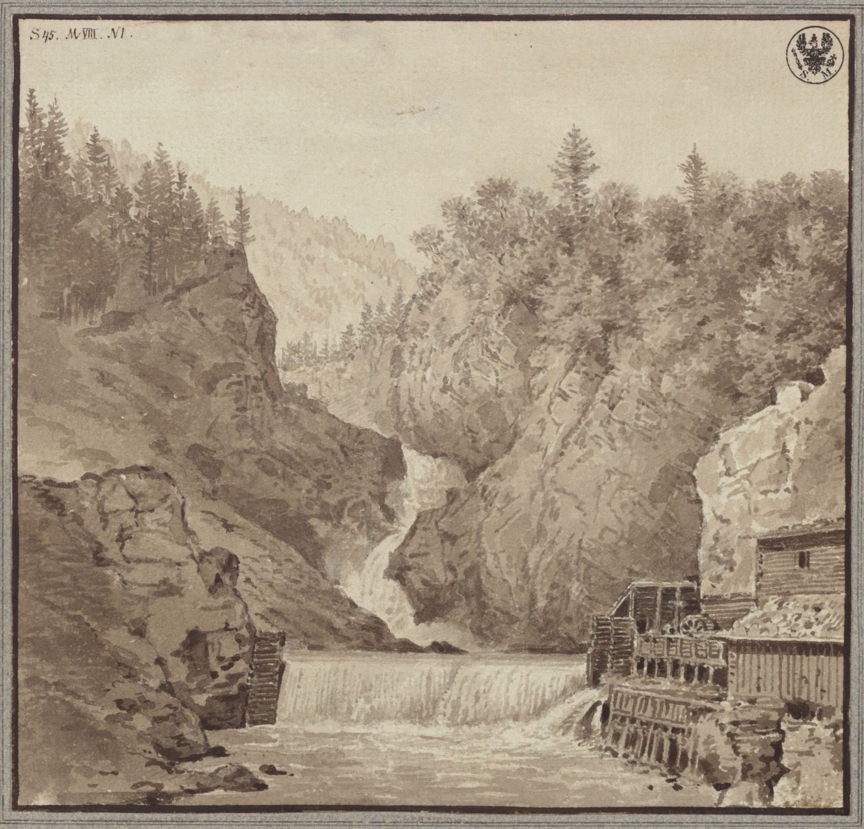 Utsikt över vattenfallet nära Lend i Salzburgområdet av Karl Friedrich Schinkel