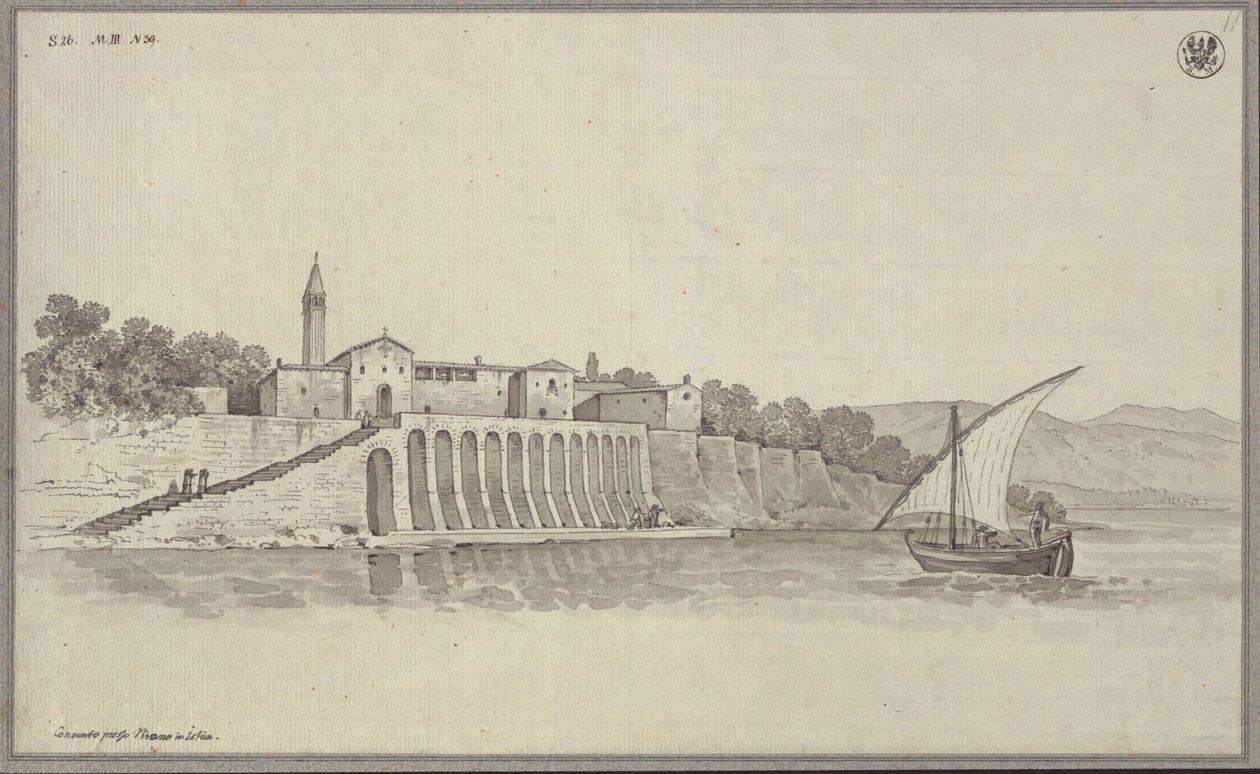 Utsikt över det före detta franciskanerklostret St. Bernardin mellan Portorož och Piran i Istrien, Slovenien av Karl Friedrich Schinkel