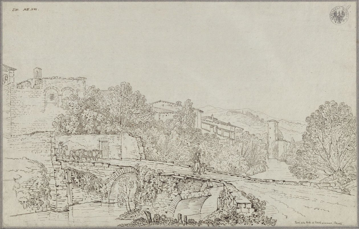 Utsikt över Rieti i Apenninerna med bron över Velino av Karl Friedrich Schinkel