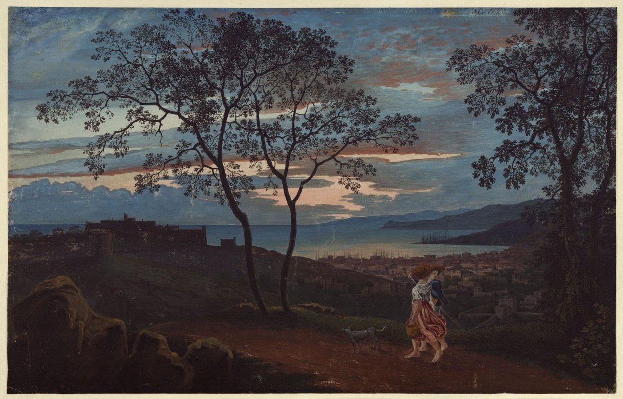 Utsikt över Trieste från en höjd i kvällsstämning av Karl Friedrich Schinkel