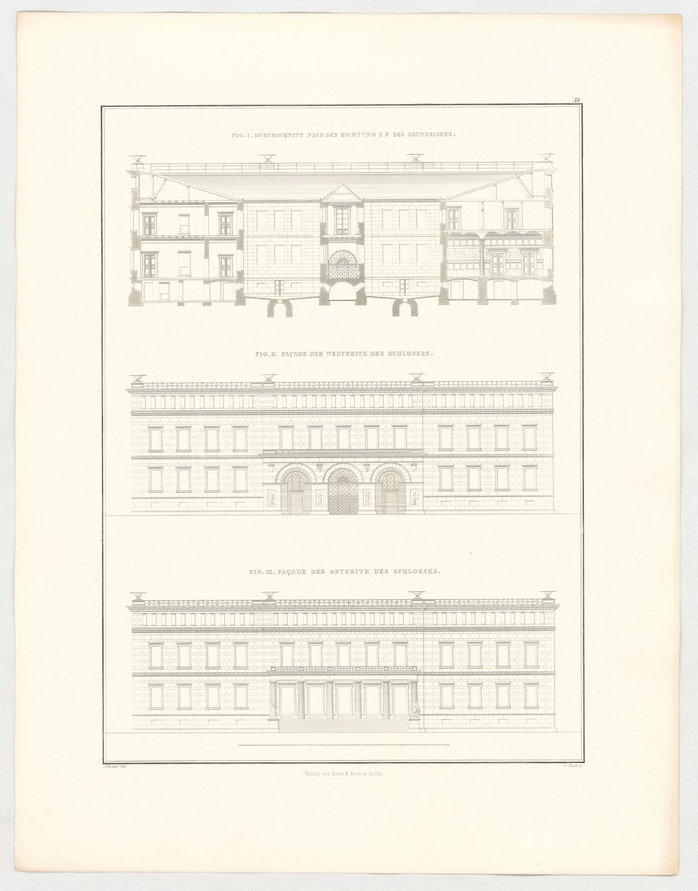 Vyerna över slottet Krzescowice, blad 51 i serien ”Samling av arkitektoniska ritningar” av Karl Friedrich Schinkel