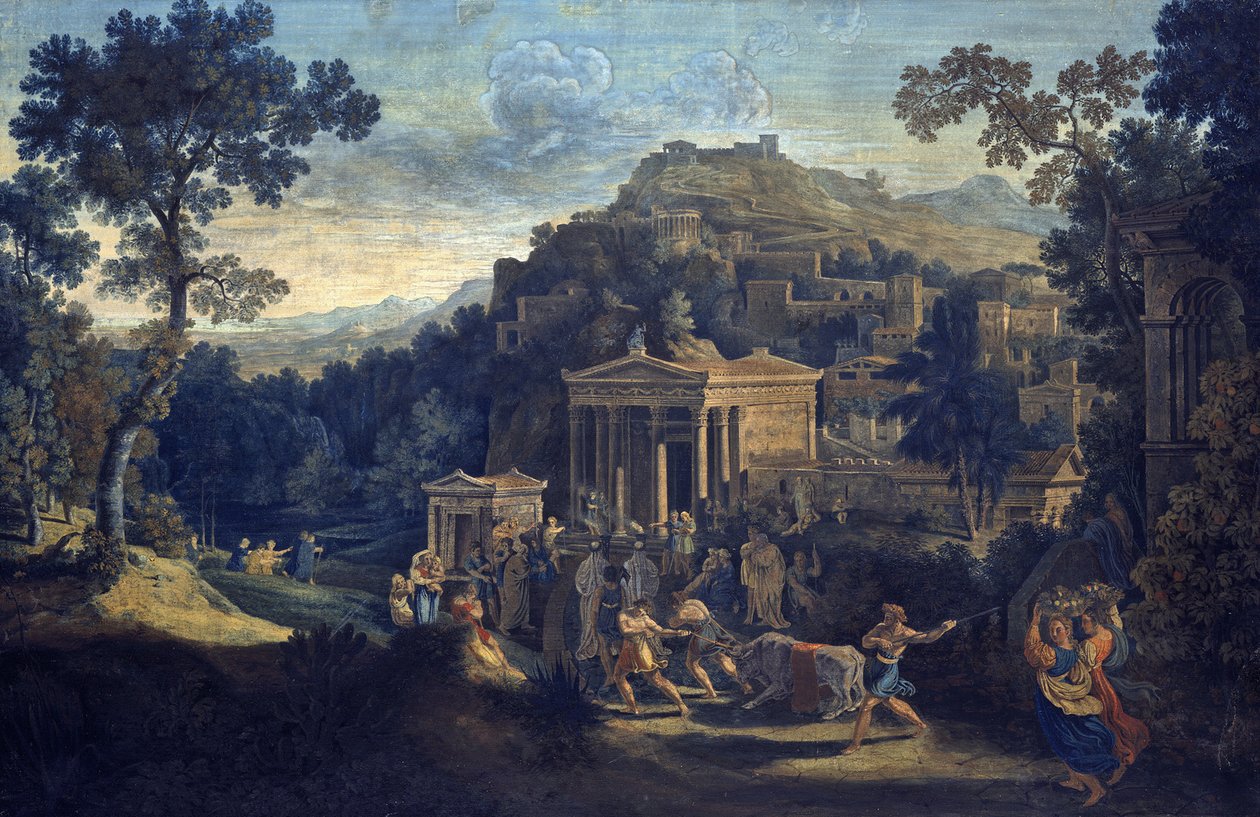 Antik stad på ett berg av Karl Friedrich Schinkel