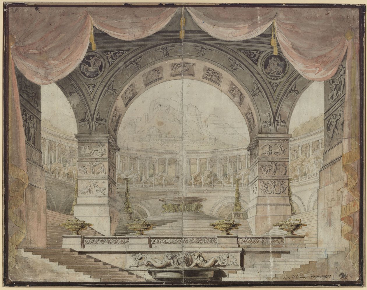 Armida. Opera av Christoph Willibald Gluck. Förslag till den 7:e dekorationen. Praktfull sal i Armidas palats av Karl Friedrich Schinkel