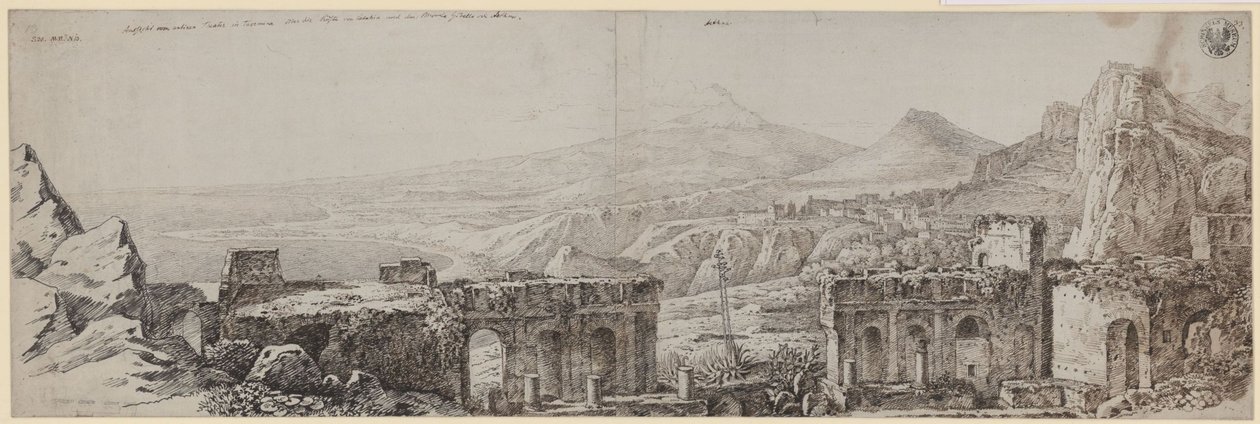 ”Utsikt från den antika teatern i Taormina över Catanias kust och Monte Gibello eller Etna” av Karl Friedrich Schinkel