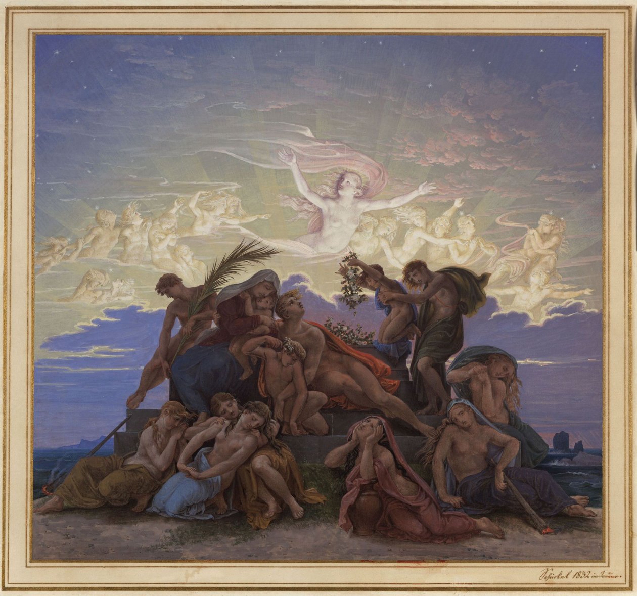 Berlin. Altes Museum vid Lustgarten. Skiss till väggmålningen "Sorg vid gravhögen" av Karl Friedrich Schinkel