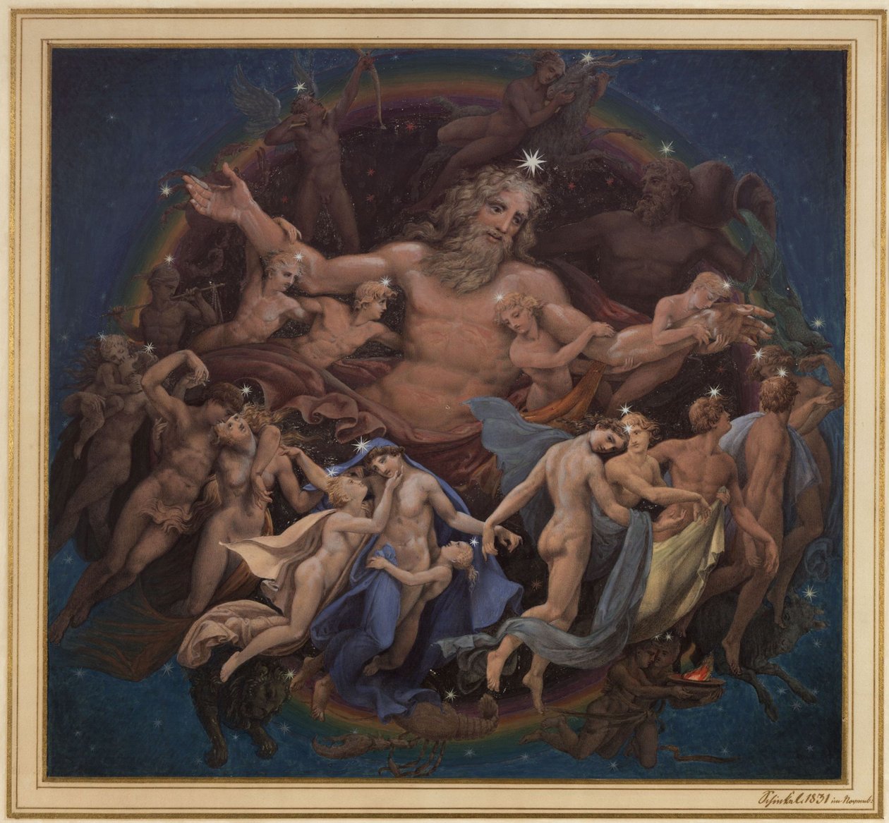 Berlin. Altes Museum vid Lustgarten. Förslag till väggmålningen "Uranus och stjärnornas dans" av Karl Friedrich Schinkel