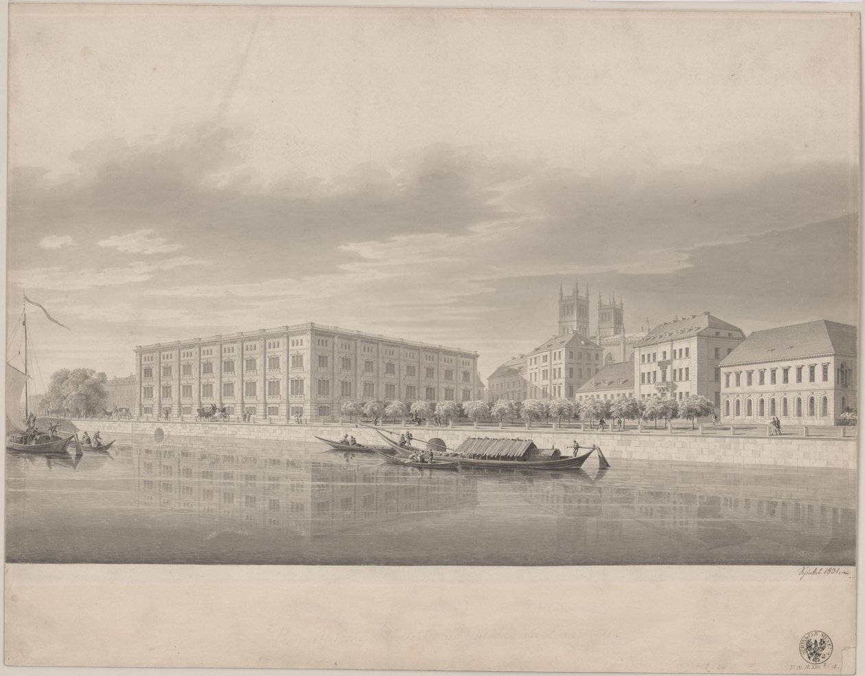 Berlin. Byggnadsakademien. Perspektivisk vy från Slottsbron av Karl Friedrich Schinkel