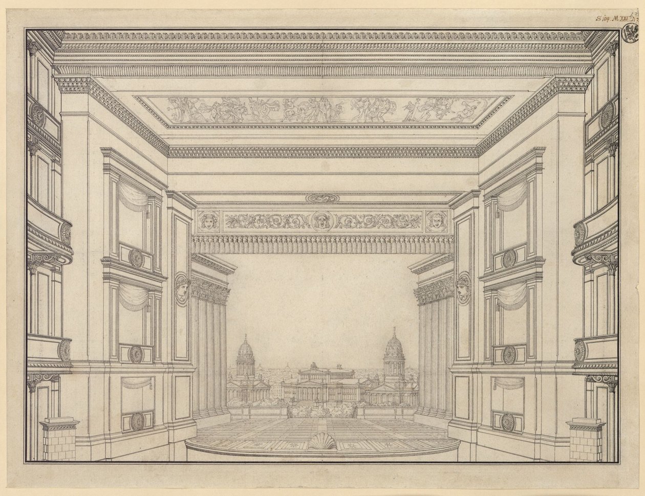 Berlin. Schauspielhaus på Gendarmenmarkt, scenen av Karl Friedrich Schinkel