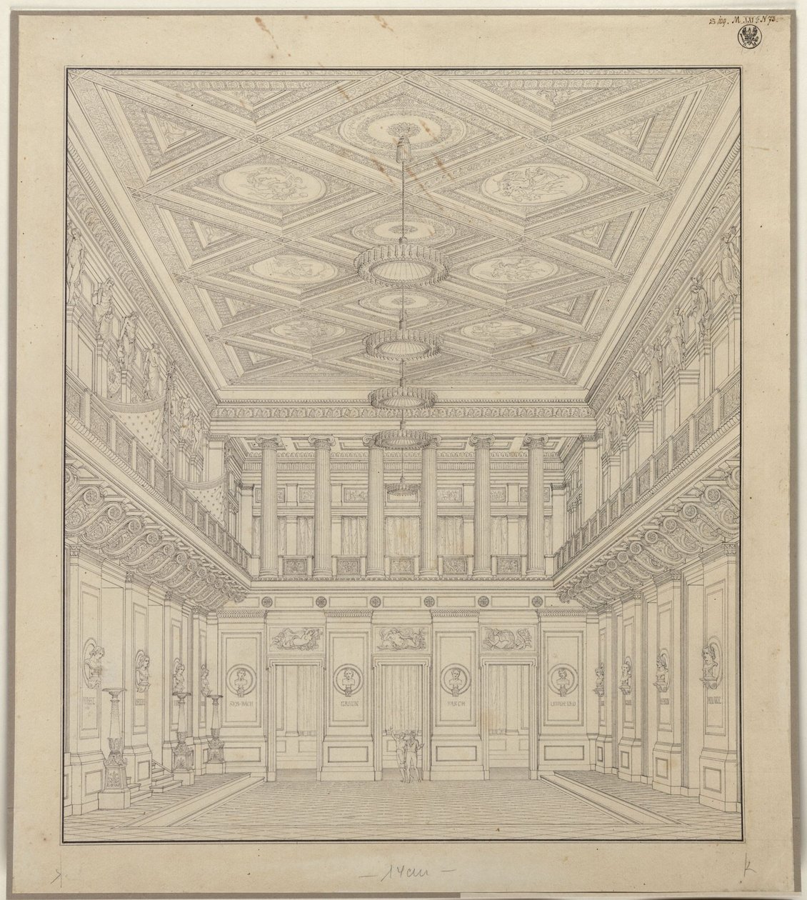 Berlin. Teaterhuset på Gendarmenmarkt, konsertsalen av Karl Friedrich Schinkel
