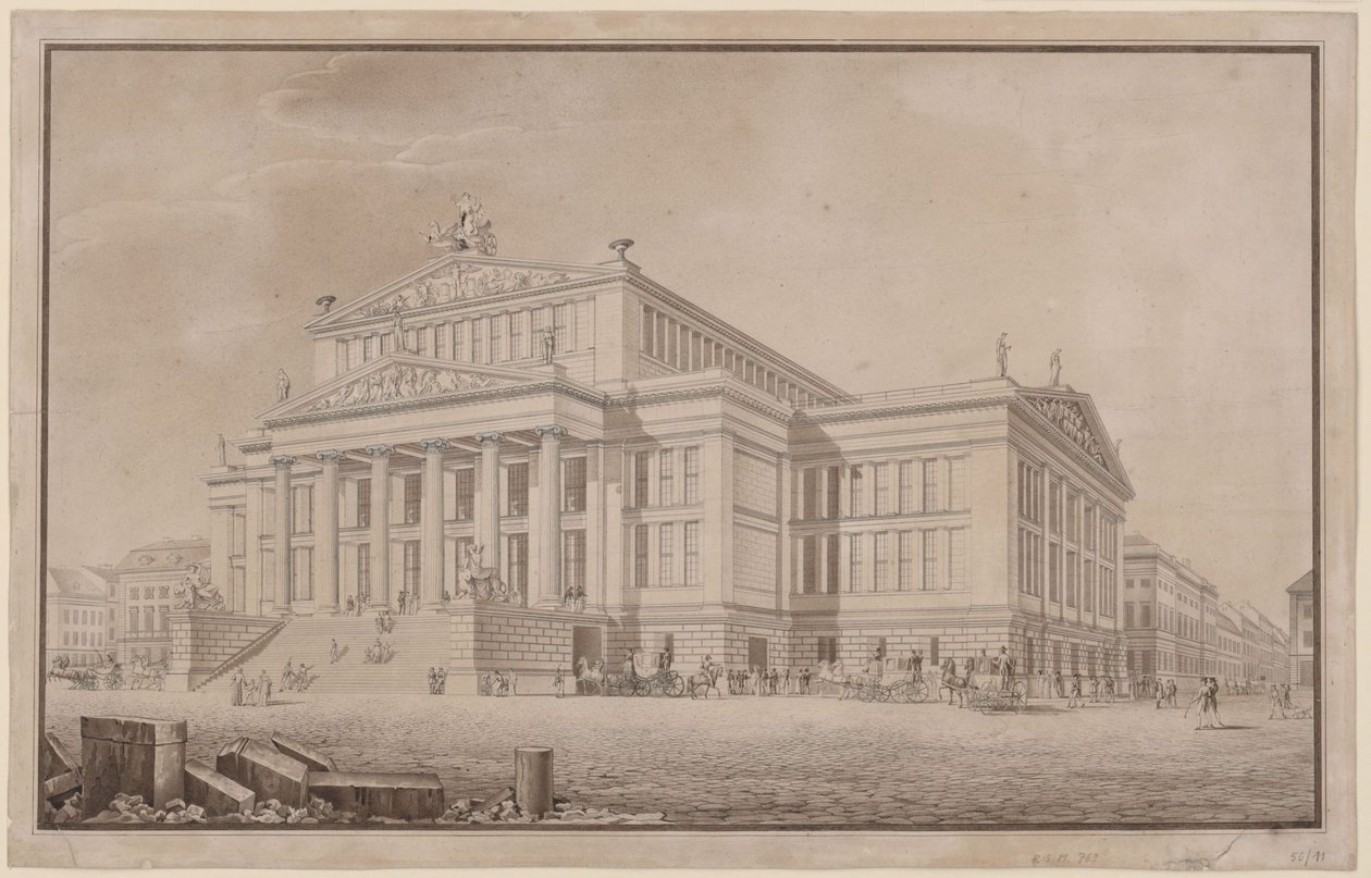 Berlin. Schauspielhaus vid Gendarmenmarkt. Perspektivisk vy av Karl Friedrich Schinkel