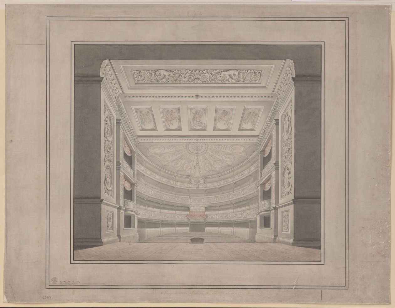 Berlin. Schauspielhaus vid Gendarmenmarkt, åskådarsal av Karl Friedrich Schinkel