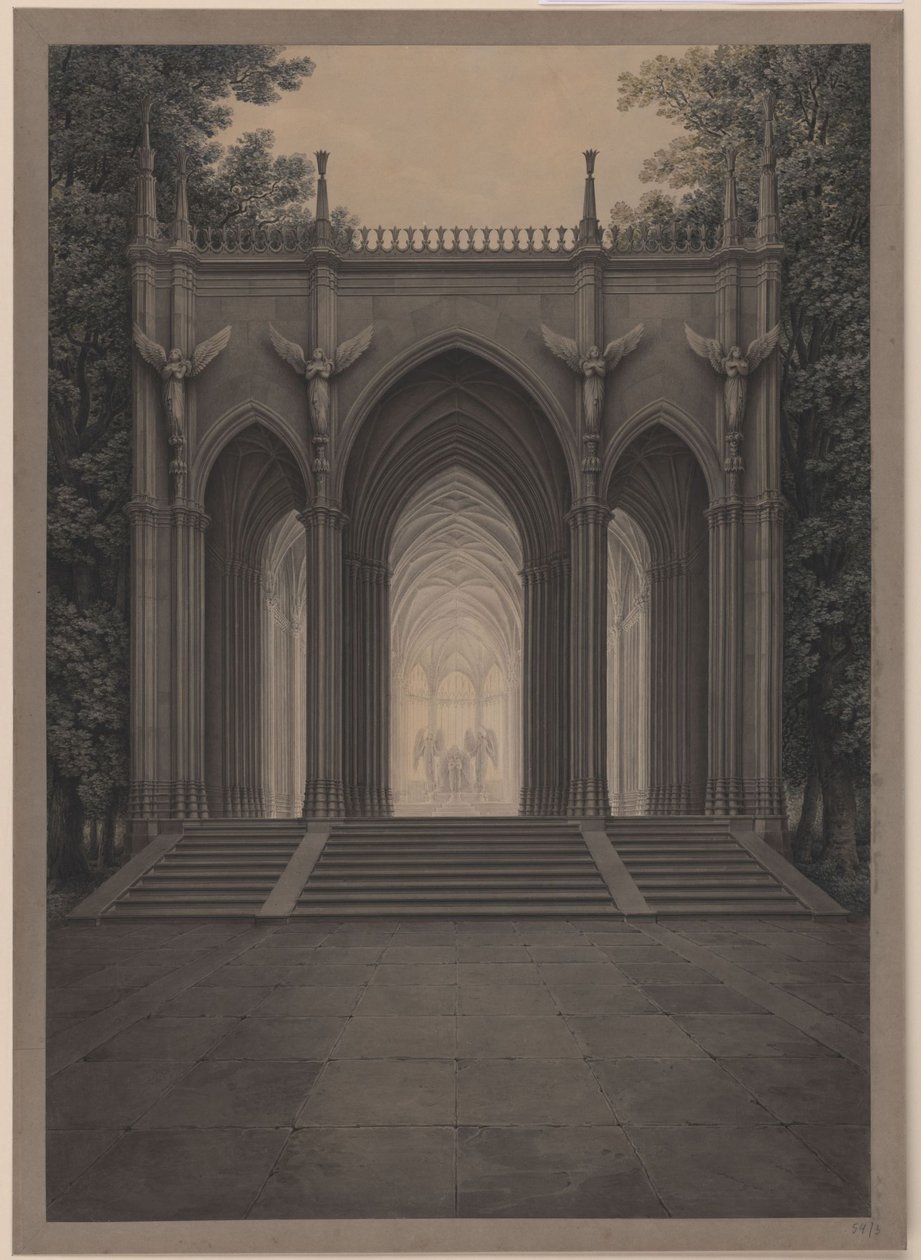Berlin. Charlottenburgs slott, slottsparken, drottning Luises mausoleum. Utsikt av Karl Friedrich Schinkel