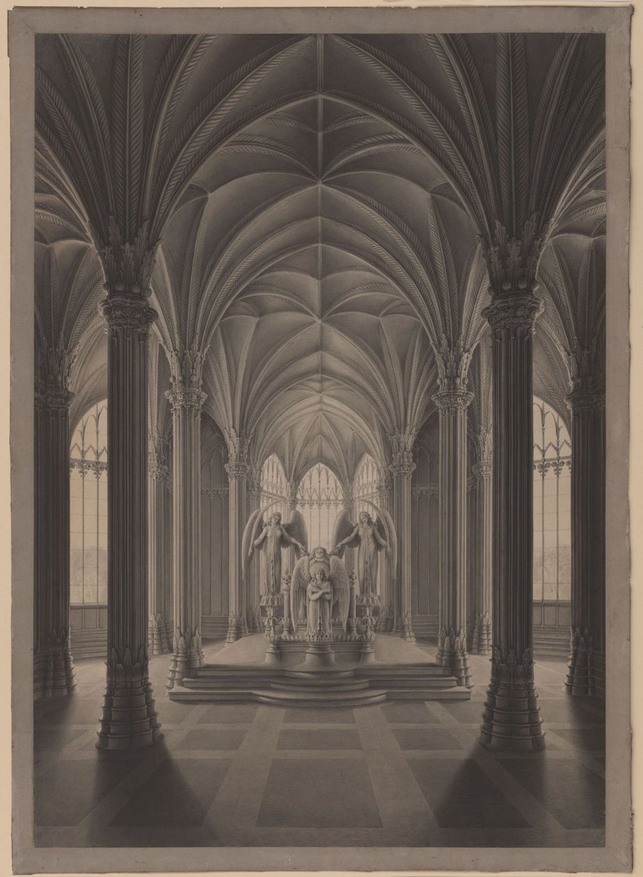 Berlin. Charlottenburgs slott, slottsparken, drottning Louises mausoleum. Interiör av Karl Friedrich Schinkel