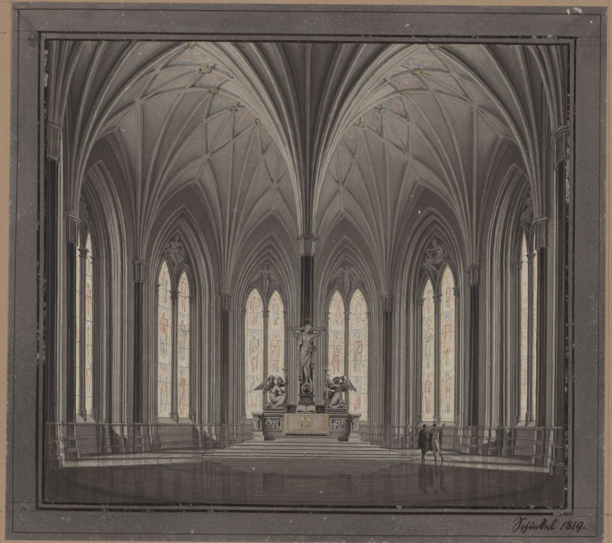 Berlin, Spittelmarkt. Förslag till Sankt Gertruds kyrka. Interiörvy av koret av Karl Friedrich Schinkel