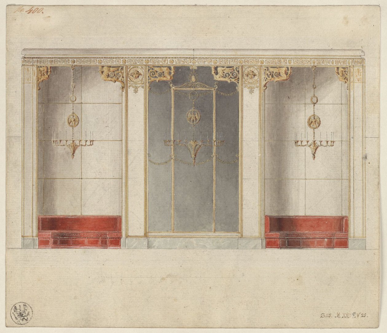 Berlin, Wilhelmstraße 102. Prins Albrecht av Preussens palats, utkast till marmorsalen av Karl Friedrich Schinkel
