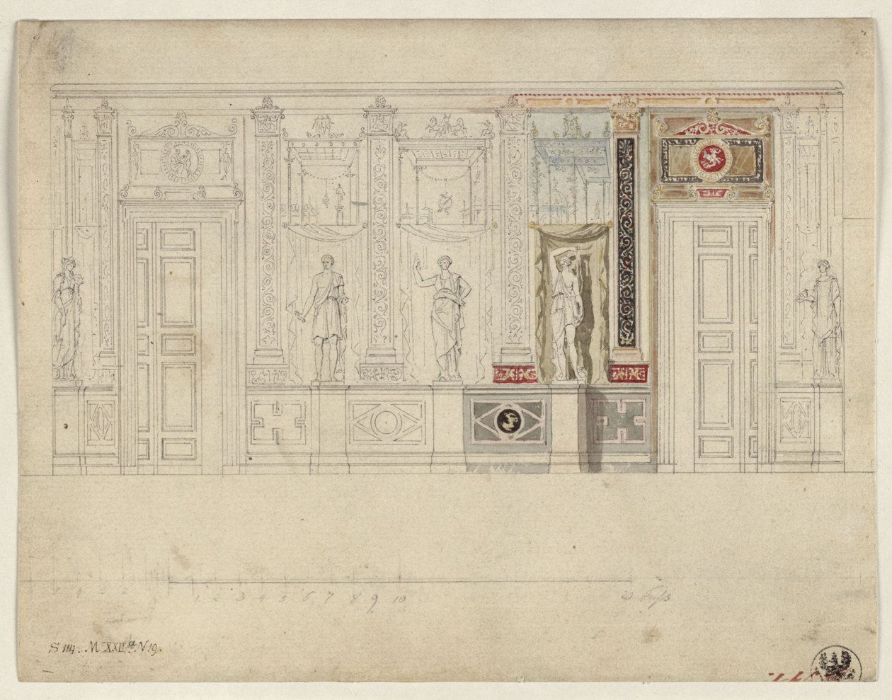 Berlin, Wilhelmstraße 102. Prins Albrecht av Preussens palats, utkast till den ovala matsalen av Karl Friedrich Schinkel