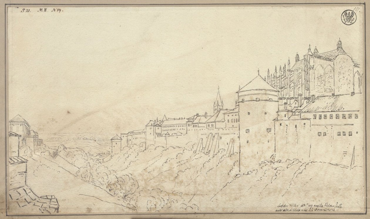 Utsikt över Hradčany i Prag med koret i Sankt Vituskatedralen av Karl Friedrich Schinkel