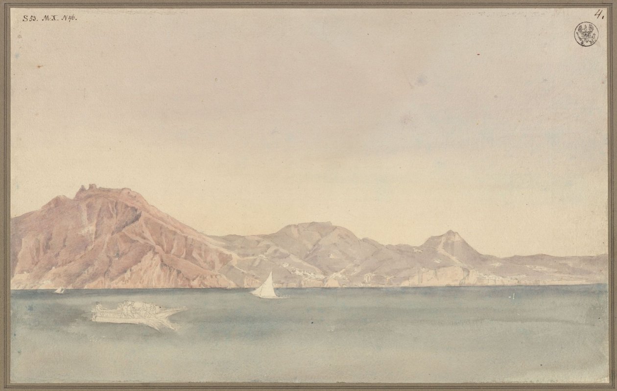 Utsikt från Schinkels bostad i Neapel mot kusten vid Sorrento av Karl Friedrich Schinkel