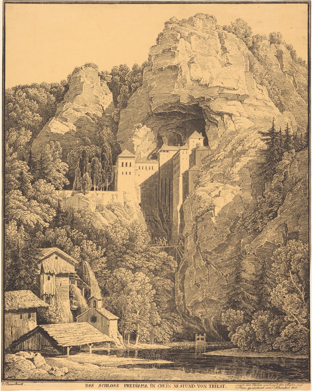 Slottet Prediama i Krain XII Stund: från Trieste (Predjama-slottet i Krain, tolv timmar från Trieste) av Karl Friedrich Schinkel