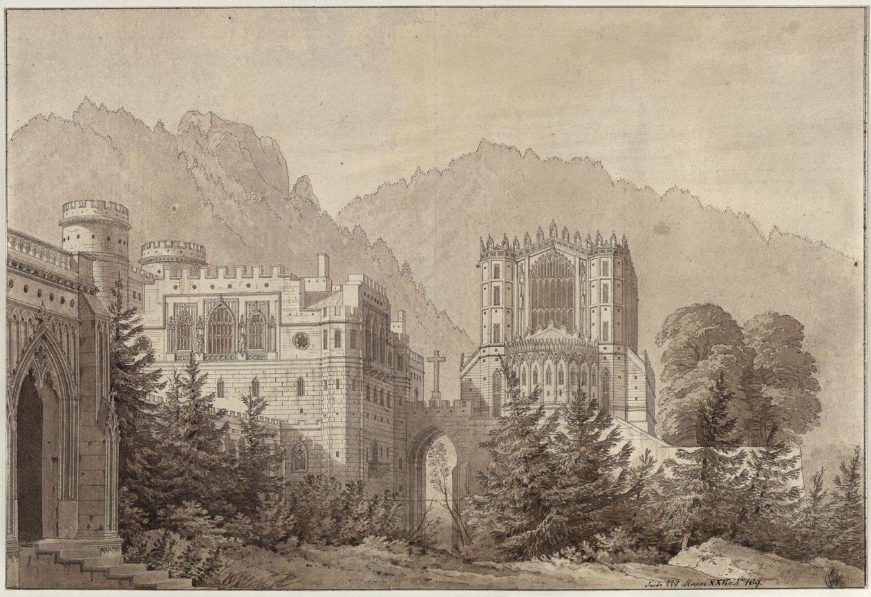 Dekoration för allmänt bruk. Medeltida borgkomplex. Woodstock Castle av Karl Friedrich Schinkel