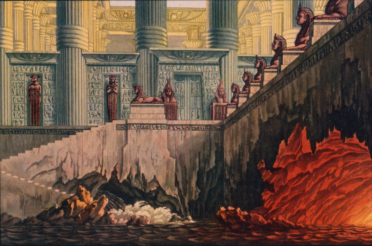 Design för en produktion av Mozarts opera Die Zauberflote Trollflöjten, 1816 av Karl Friedrich Schinkel